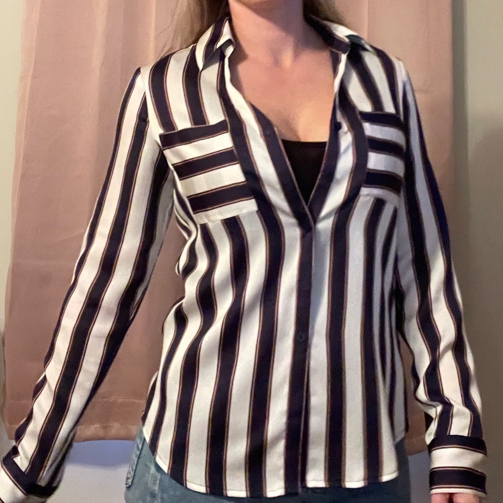 Express Black and White Striped Button Down Shirt